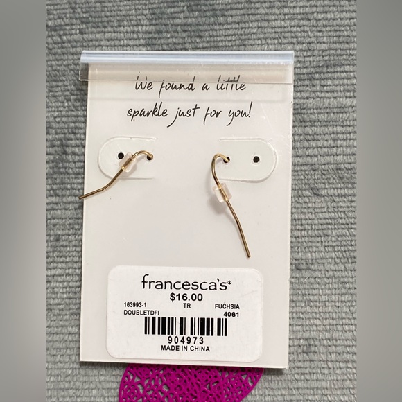 NWT Francesca’s raspberry pink lace, double diamond shaped hook pierced earrings - Picture 5 of 5